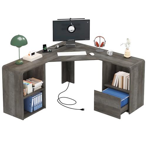 59'' Reversible L-Shaped Computer Desk, Grey - color: Grey