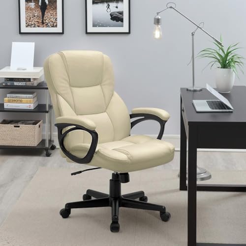 Furmax Office Executive Chair High Back Adjustable Managerial Home Desk Chair, Swivel Computer PU Leather Chair with Lumbar Support (1, Khaki) - color: Khaki