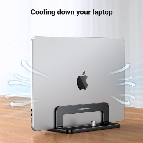 UGREEN Vertical Laptop Stand Holder for Desk Compatible with MacBook Pro, MacBook Air Stand Vertical Aluminum Adjustable for Up to 17.3 Inch Gaming Laptop, Black | Laptop Stand Aluminum PC Holder Compatible with MacBook MateBook Chromebook Surface Dell HP