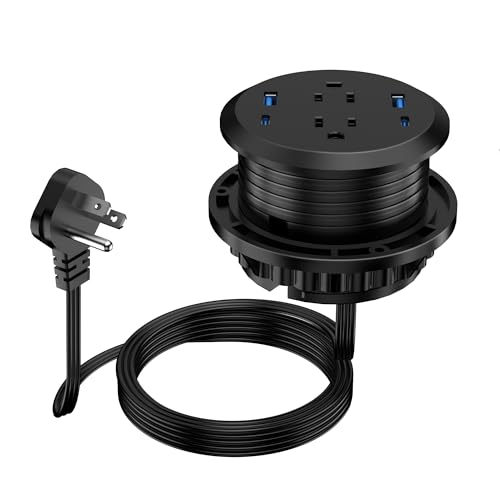 3 inch Desktop Power Grommet with PD 20W USB C,Furniture Recessed Power Strip,2 Outlets,4 USB Ports,40W Total,Flush-Mount for Desktop, Workspace Essential Desk Outlet (Black, 6 FT Cable) - color: Black