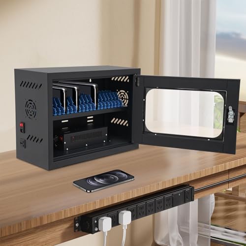 20-Device Cell Phone Charging Cabinet, Lockable Steel Charging Station - color: Black, size: 20-Device