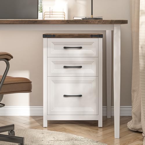 3 Drawer Vertical File Cabinet, Wood Farmhouse Cabinet, White and Brown - color: White and Brown, size: 3 Drawers