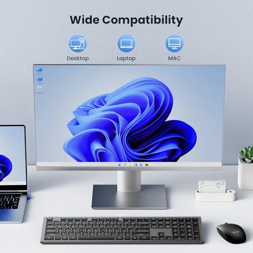 TECKNET 2.4G Rechargeable Ultra-Slim Wireless Keyboard and Mouse Combo | 2.4G Stable Connection, Full-Size Scissor Switch Keyboard with 12 Multimedia Keys, Silent Mouse, Ergonomic Design, Grey - color: Gray