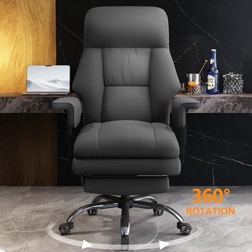 Office Chair with Leg Rest, Leather High Back Executive Office Chair with Wheels, Ergonomic Desk Chairs with Lumbar Support for Home Office - color: All Gray