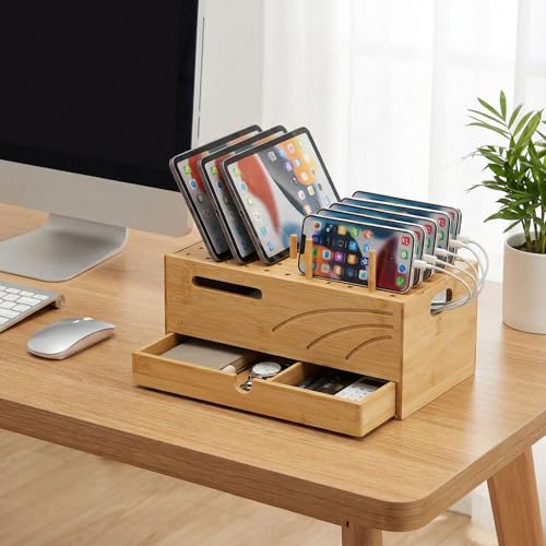 Homde Office Charging Station Organizer: 2 Layer Charger Holder (Natural) - color: Natural