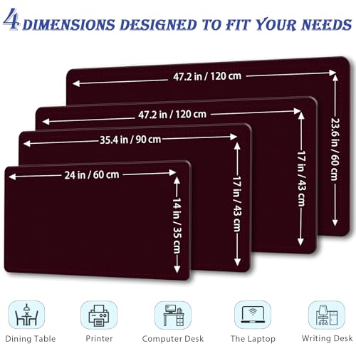 47.2" x 23.6" Large Desk Pad - Non-Slip PU Leather Mat, Waterproof Writing Blotter for Work, Computer Mouse Pad, Keyboard Mat (Burgundy) - color: Burgundy, size: 47.2" x 23.6"