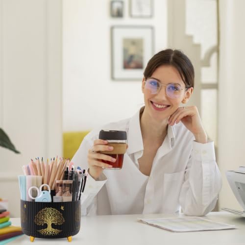 SKYDUE 360 Degree Rotating Pen Holder for Desk with 5 Slots,Tree of Life - color: Tree of Life_1Pack