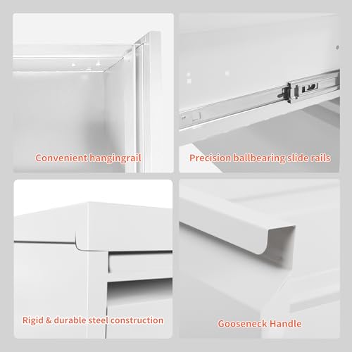 IKIMI 5 Drawer Locking File Cabinet with Wheels,Metal Mobile Filing Cabinet - color: White, size: 5 Drawers with Wheels