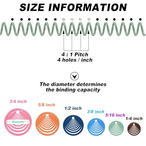 Leinuosen 120 Pack Binder Coils,1/4 5/16 3/8 1/2 5/8 3/4 Inch,Pastel Color | Plastic Spiral Binding Coils for Documents, Reports, Notebooks, Compatible with Standard Binding Machines, Office Supplies - color: Pastel Color, size: 1/4 5/16 3/8 1/2 5/8 3/4 I