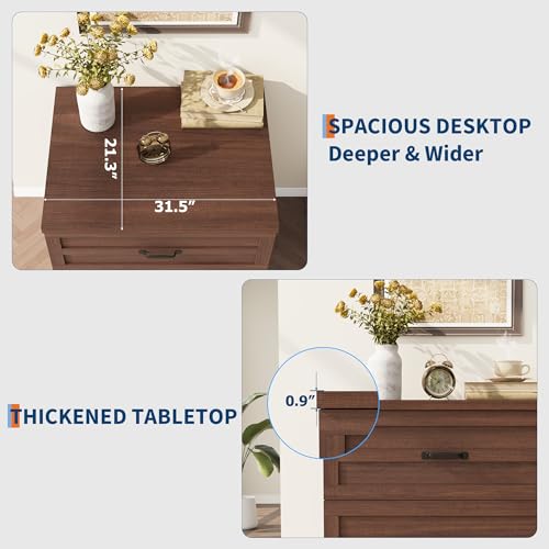 Garvee 2 Drawer Farmhouse Lateral File Cabinet for Home Office, Deep Filing Drawers Fit Legal Letter & A4 Hanging Files, Wide Storage Cabinet with Heavy-Duty Frame & Spacious Top, Retro Brown