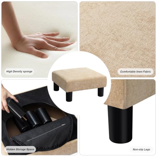 Joveco Small Foot Rest Stool Ottoman, 15" Fabric Square Footstool Upholstered Footrest for Chair, Under Desk, Office, Living Room, Wheat - color: Wheat