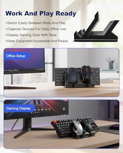 Keyboard Mouse Stand Holder Fit for Gaming Office Desk Dual Layer 15° | Metal Base Plate, Non Slip Pads, Adapter Storage, Weighted Support, Wide Compatibility, Neat Organization