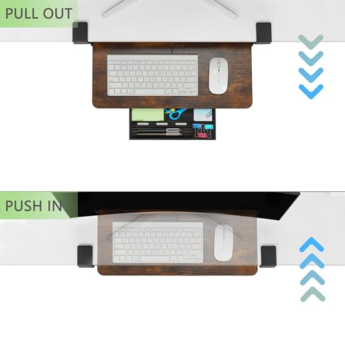 ETHU Keyboard Tray Under Desk, 19.7" X 11.81" Small Size Keyboard Drawer with C Clamp-on Mount Easy to Install, Computer Keyboard Stand Slide Pull Out, Ergonomic Keyboard Tray for Home, Office - color: Wood
