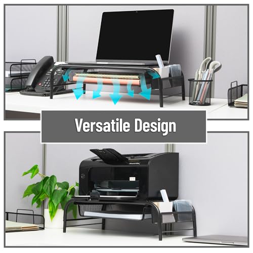 Mind Reader Monitor Stand, Ventilated Laptop Riser, Paper Tray, Office, Metal Mesh, Set of 2, Black - color: Black