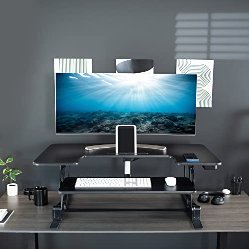 VIVO Black 36 in Electric Desk Converter, DESK-V000VE | Height Adjustable, Stand Up Desk Riser, Wide Keyboard Tray, Dual Monitor and Laptop Workstation, Black Frame, V Series - size: 36"
