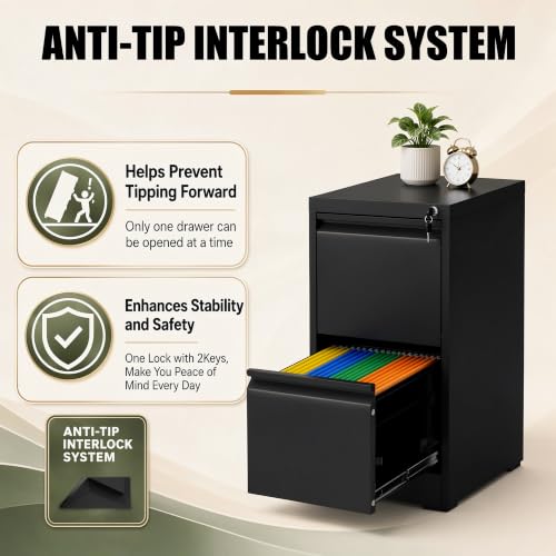 2 Drawer File Cabinet for Home Office, Vertical Filing Cabinet - color: Black, size: 28.8"H - 2 Drawer