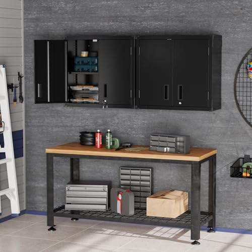 VINGLI Garage Wall Cabinet with Locking Doors and Adjustable Shelf, Metal Wall Cabinet, Floating Upper Storage Cabinet (Black, 30''W x 12''D x 28''H) - color: Black, size: 28'' Wall Cabinet (2-Door & 2-Shelf)
