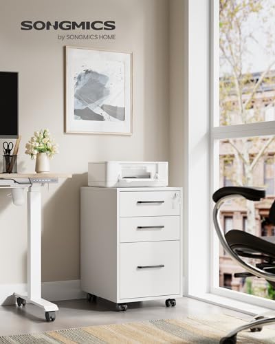 SONGMICS File Cabinet with Lock, 17.7 x 14.4 x 23.6 Inches - color: Matte White + Black