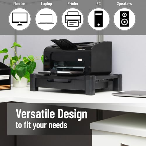 Mind Reader Monitor Stand, Storage Drawer, Desktop Organizer, Laptop Riser, Office, 17.25"L x 13.25"W x 4"H, Black - style: Monitor Stand with Drawer