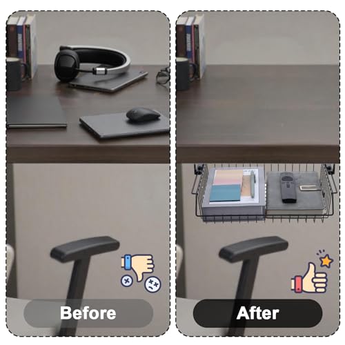 Under Desk Drawer, Slide Out Design,No Drill Metal Under Desk Cable Management, Storage Shelf Tray Basket Under Table Drawer Organizer for Office, Home, Workspace, Cabinet