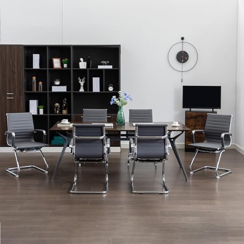 Office Guest Reception Chair Set of 8, Conference Room Chairs Waiting Room Chairs 8 Pack, Modern Leather Office Desk Chair No Wheels.(Grey) - color: Grey, size: 8 Pack