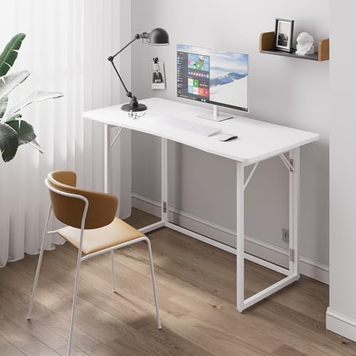 JOYMOOP 47.2" White Folding Desk, No Assembly, Wooden Top, Large Size - color: White, size: 47.2" Width