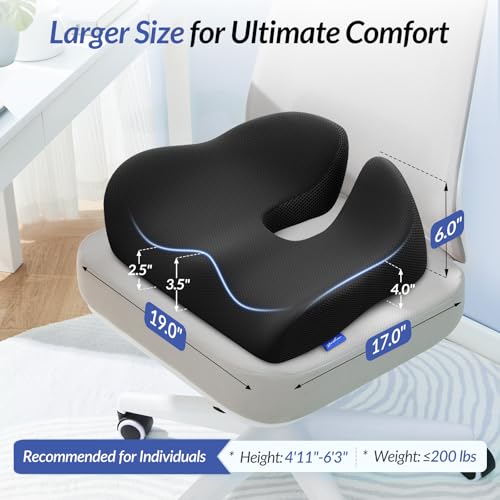 6" Thickened Donut Pillow Seat Cushion, Ergonomic Hemorrhoid Pillow with Widened Cutout for Tailbone,Sciatica Pain Relief & Postpartum, Memory Foam Office Chair Cushion for Long Sitting at Home