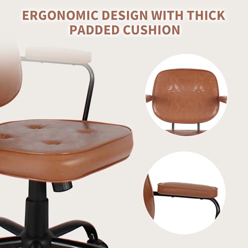 Compact Desk Chair with Arms & Wheels 360° Swivel Adjustable Vanity Chair Small Rolling Task Chair for Home Office, Bedroom, Study, Dressing Table - color: Khaki-1