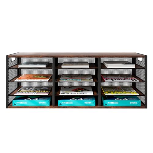 Mail Sorter Adjustable Holder, Countertop Literature Organizer, Student Mailbox for Classroom, Desktop Bill Paper Organizer for Office Home School, 12 Compartments, Brown - color: Brown, size: 31.5" × 12.2" × 11.8"