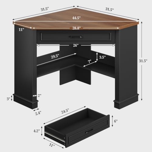 SEDETA Farmhouse Corner Desk for Small Space, White Small Computer Desk - color: Black and Brown, size: Triangular desk