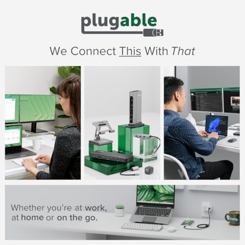 Plugable 7-in-1 USB Powered Hub for Laptops with USB-C or USB 3.0 - Power Station for Multiple Devices and Data Transfer with a 60W Power Adapter, Driverless