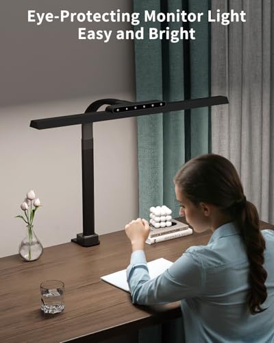 Clamp on Desk Lamp for Home Office, 24W Bright Light with Adapter | Touch Control Computer Lights, Flexible Gooseneck Stepless Dimming Table Lamp for Reading, Study, Workbench