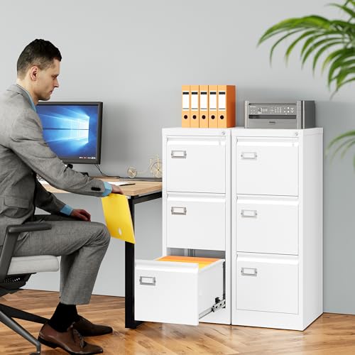 SISESOL 3 Drawer File Cabinet with Lock and Tag,Narrow Three Drawer Filing Cabinet,Vertical Metal File Cabinets,Small White Filing Cabinets for Home Office Fit Letter/A4/Legal Size File,Easy Assembly - color: White, style: 3 Drawer