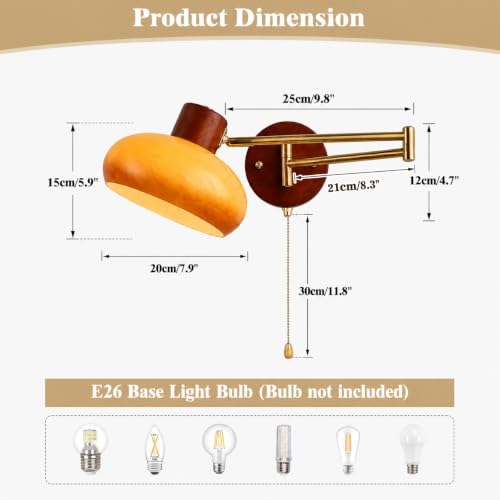 KCO Lighting Vintage Gold Globe Glass Swing Arm Wall Sconce with Pull Chain - color: 20cm Orange