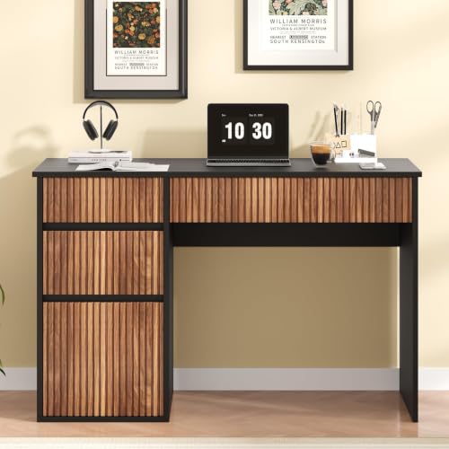 4 EVER WINNER Computer Desk with Drawers, 48 Inch Fluted Desk with Storage - color: Black, size: 48 Inch