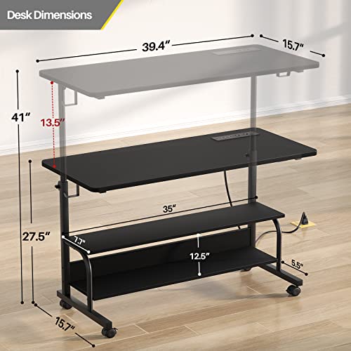 Armocity 39" Rolling Standing Desk with Charging Station for Couch Bed - color: Black, size: 39''