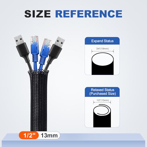 1/2" Cable Management Loom Wrap Sleeve Cord Wire Hider Organizer Covers - size: 1/2"-16ft
