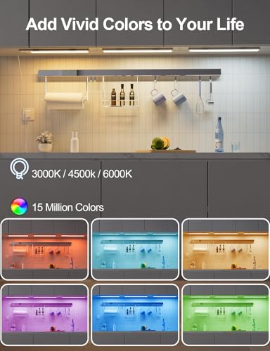Diomart RGB Under Cabinet Lights Plug-in, 12 Inch, 3 Pack | Remote,Under Cabinet lighting, Dimmable, LED Light Bar for Kitchen, Multi-Color for Desk, Closet