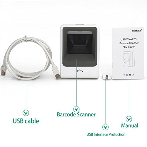 2D Barcode Scanner,Symcode Omnidirectional Hands-Free USB Barcode Reader Scanner for Mobile Payment Computer Screen Scan - color: White