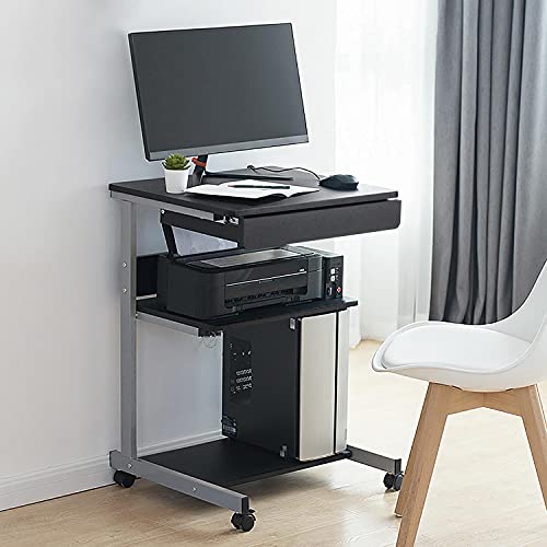 Yaheetech Tiny Mobile Computer Desk, 3-Tier Rolling Cart with Drawer, Black - color: Black
