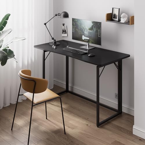 JOYMOOP 47.2" Black Folding Desk, No Assembly, Wooden Top, Large Size - color: Black, size: 47.2" Width