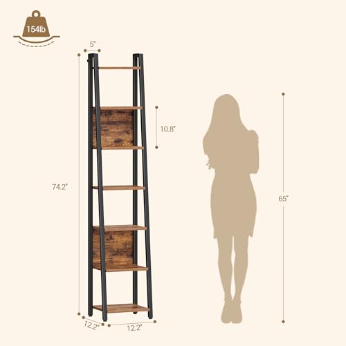 Hzuaneri Ladder Shelf, 7 Tier Narrow Bookshelf with 2 Back Panels | Corner Storage shelf with 2 Hooks, for Home Office, Living Room and Bedroom,12.2"D x 12.2"W x74.2''H,Rustic Brown BC31701B - size: 12.2"D x 12.2"W x 74.2"H