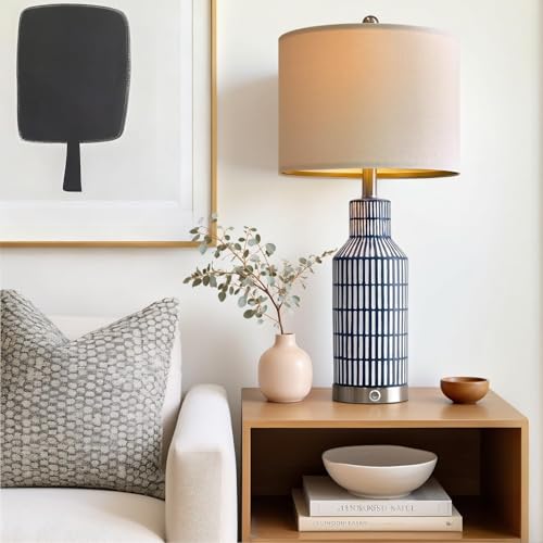 USumkky 25" Modern 3-Way Dimmable Touch Control with USB A+C Ceramic Lamps Set of 2 Table Lamp for Living Room Bedroom Farmhouse Nightstand Bedside Blue - color: Dark Blue