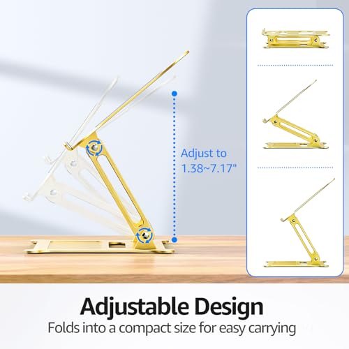 Urmust Adjustable Laptop Stand for Desk, 10-15.6“ Laptop Riser, Gold - color: D-Gold