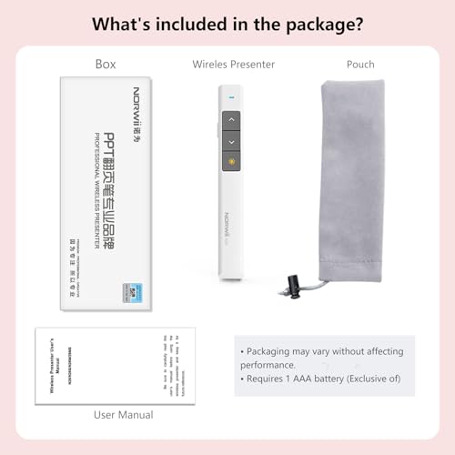 Wireless Presentation Clicker, PowerPoint Clicker with Laser Pointer | Presentation Remote for PowerPoint Presentations, Plug & Play USB Slide Advancer, Compatible with Mac/Windows/Linux/Android - color: White