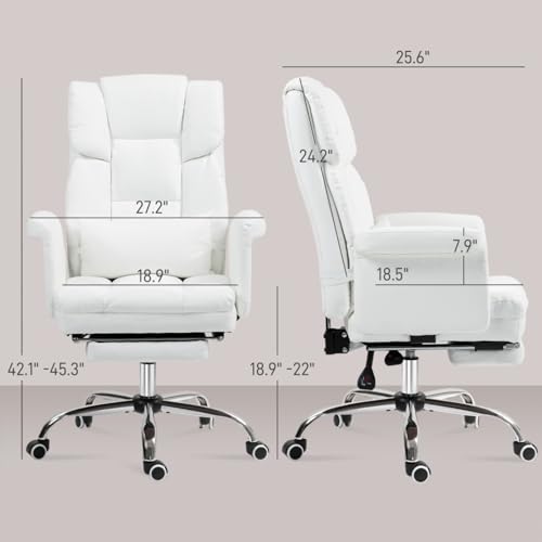 Ergonomic Executive Office Chair with Footrest and Lumbar Support, PU Leather Home Office Desk Chair with Reclining and Swivel