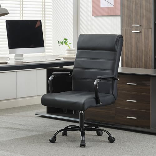 Office Desk Chair,Modern Conference Room Chairs,High Back Ergonomic Home ofiice Chair,Adjustable Height Swivel Executive Computer Chair with Padded Seat and Armrest (Pure Black) - color: Pure Black