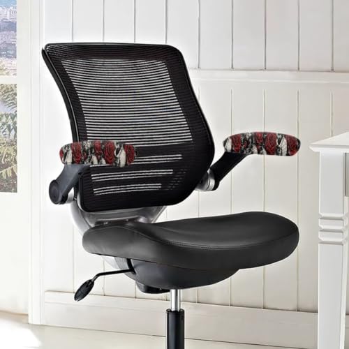 Skull Rose Butterfly Printed Office Desk Chair Arm Covers Protectors, Soft Stretch Computer Gaming Chair Armrest Covers with Elastic Edge, Universal Fits, Set of 2 - color: Black and Red - Skull Rose Butterfly