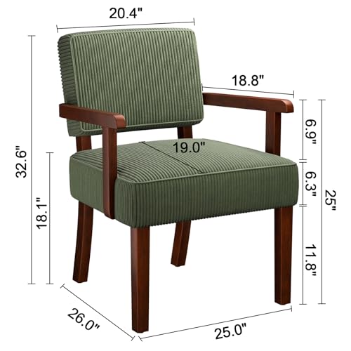 FAGAGA Corduroy Accent Chair, Armchair with Solid Wood Frame and Legs - color: Corduroy Green, size: One Chair