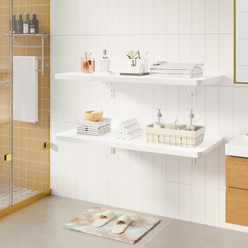 Dogsky Floating Wall Desk 36" x 14" - 200 lbs Heavy Duty Solid Pine - color: White, size: 36" x 14"